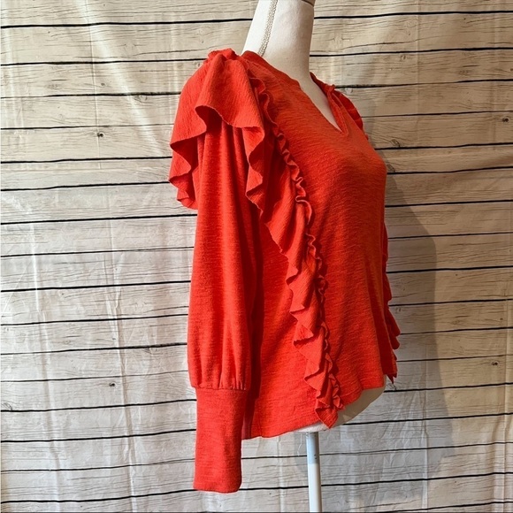 Anthropologie Pilcro Lightweight Orange/Red Ruffle Sweater Size X-Small - Picture 13 of 13